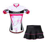 White Blossom Women's Cycling Jersey with Mini Skirt Set