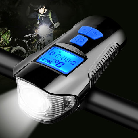 SuperBright Rechargeable Bike Headlight w/ Horn, Speed Meter & LCD Screen