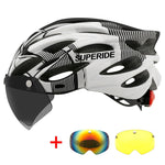 SUPERIDE Men Women Cycling Helmet with Rearlight Sports MTB Bicycle Helmet Road Bike Mountain Bike Helmet with Goggles &amp; Visor